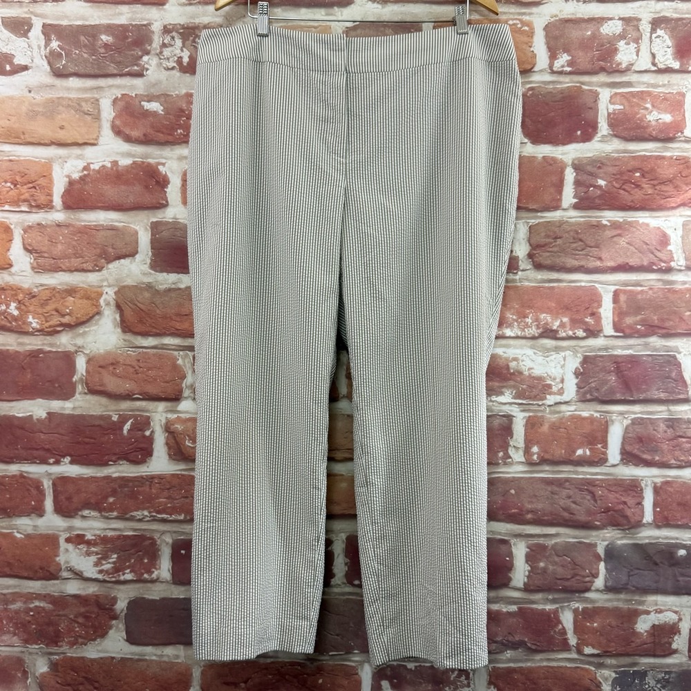 Kasper Dress Pants Womens 18W Tan Striped Seersucker Office Career Wear Trousers